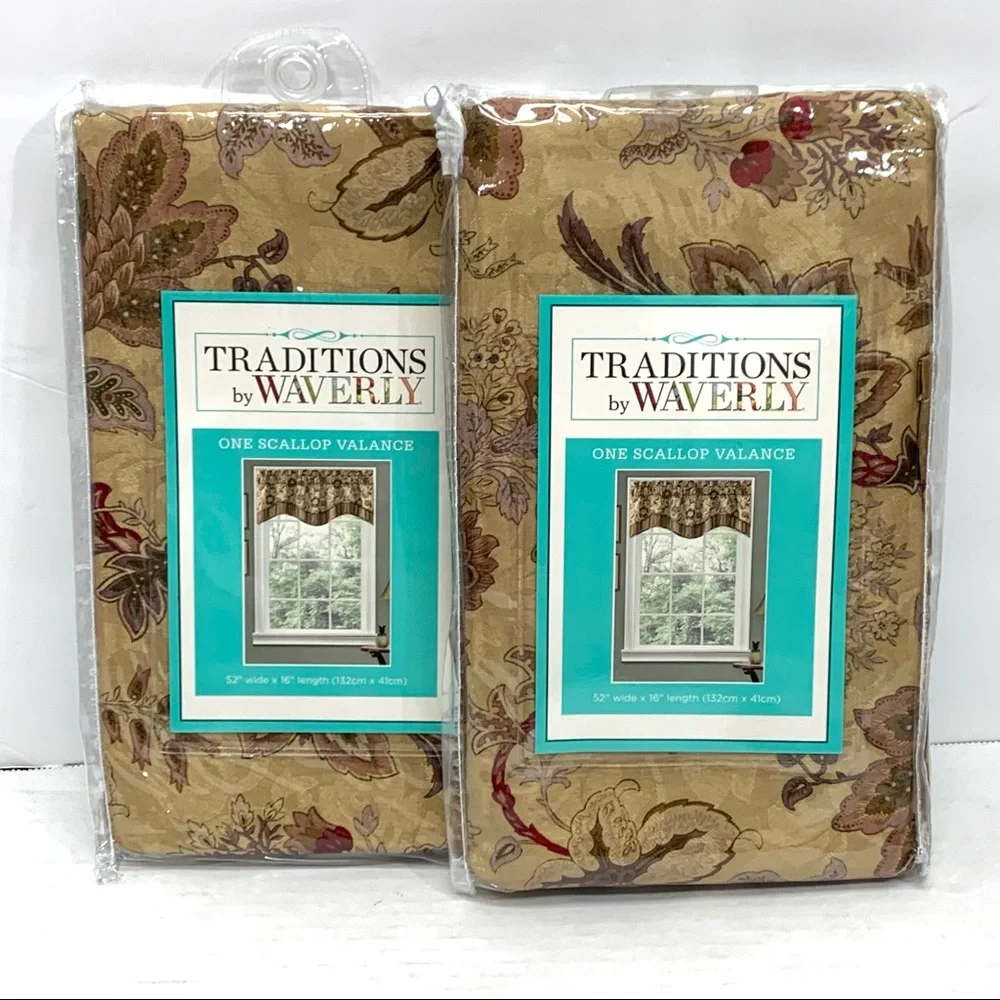 Set of 2 Traditions by Waverly Navarra Floral Window Valances 52 x 16 NEW NIP